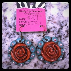 Aquilla Rose in turquoise and red dangle earrings